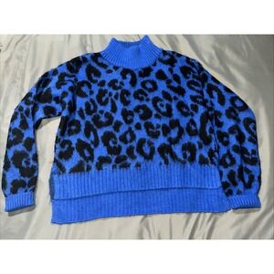 Sweaty Betty Sweater Womens Chunky Blue Black Leopard Mohair Blend Runs Big